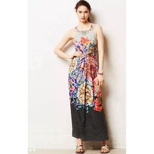 Anthropologie Ranna Gill Maxi Dress Embellished Bejeweled Polka Dot Floral Sz 12